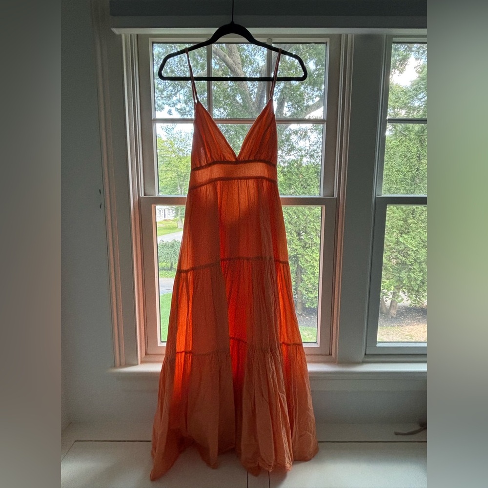 Orange Maxi Sundress with Spaghetti Straps